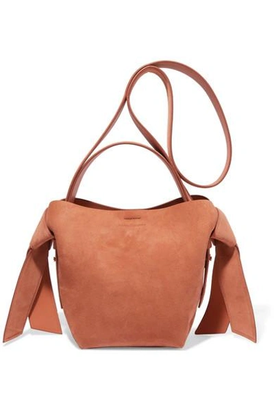 Shop Acne Studios Musubi Mini Knotted Suede Shoulder Bag In Tan