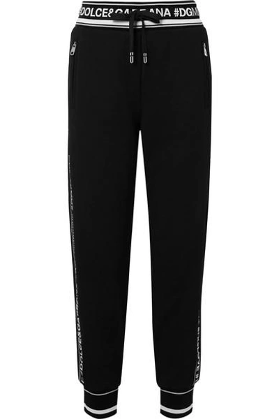 Shop Dolce & Gabbana Intarsia-trimmed Cotton-jersey Track Pants In Black