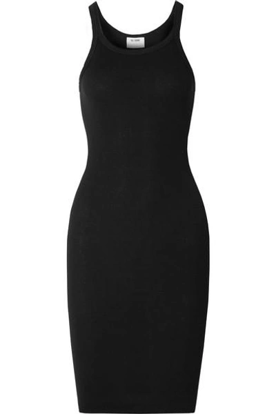 Shop Re/done Ribbed Stretch-cotton Dress In Black