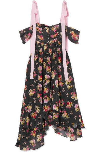 Shop Preen Line Dehebra Floral-print Crepe De Chine And Georgette Midi Dress In Black