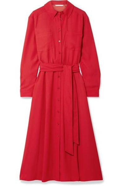 Shop Veronica Beard Cary Belted Crepe Midi Dress In Red