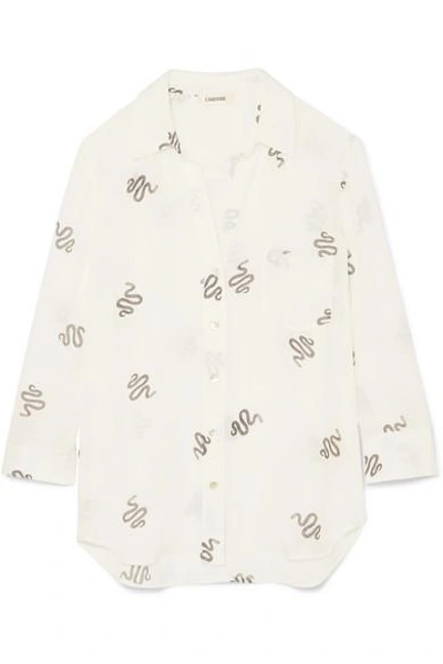Shop L Agence Ryan Printed Silk-georgette Shirt In Cream