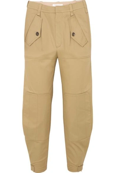Shop Chloé Cropped Cotton-blend Gabardine Tapered Pants In Green