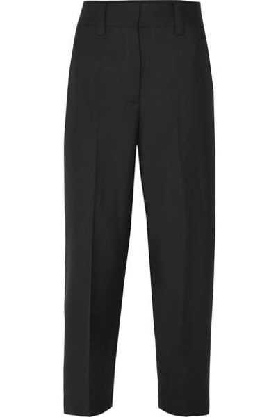 Shop Acne Studios Cropped Wool And Mohair-blend Pants In Black