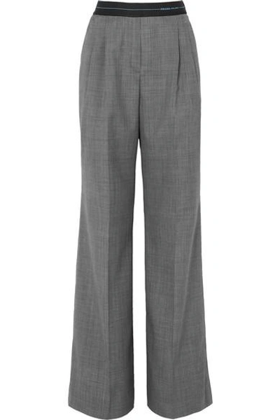 Shop Prada Checked Wool Wide-leg Pants In Gray