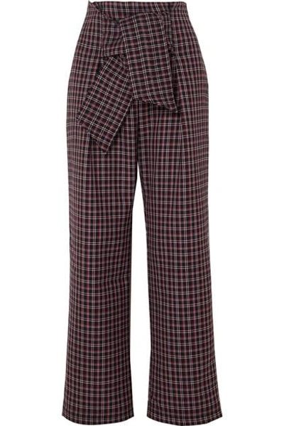 Shop Paper London Twin Checked Wool-blend Wide-leg Pants In Burgundy