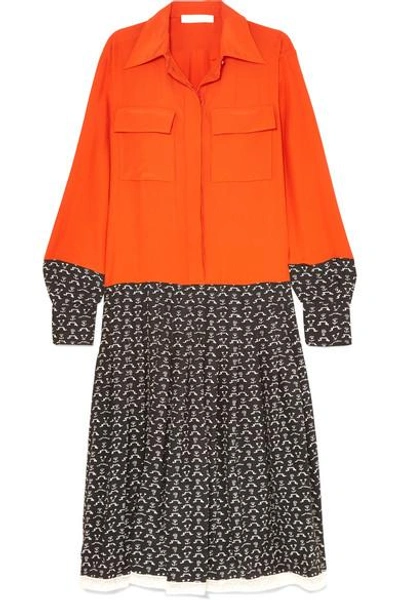 Shop Chloé Lace-trimmed Printed Silk Crepe De Chine Dress In Orange