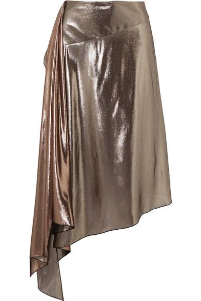 Shop Givenchy Asymmetric Lamé Midi Skirt In Silver