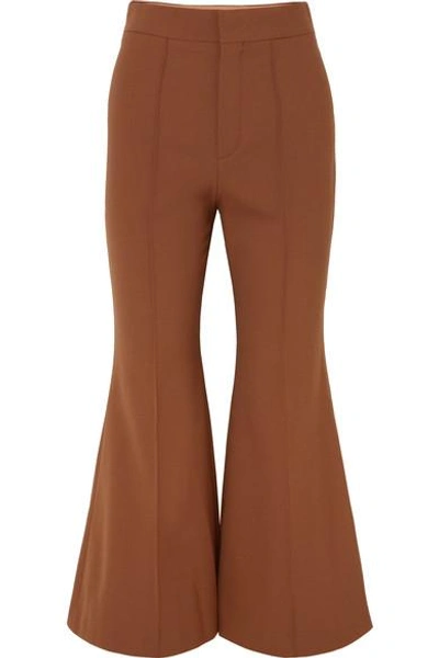 Shop Chloé Cropped Stretch-wool Flared Pants In Brown