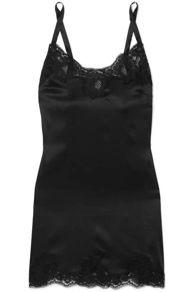Shop Dolce & Gabbana Lace-trimmed Silk-blend Satin Chemise In Black