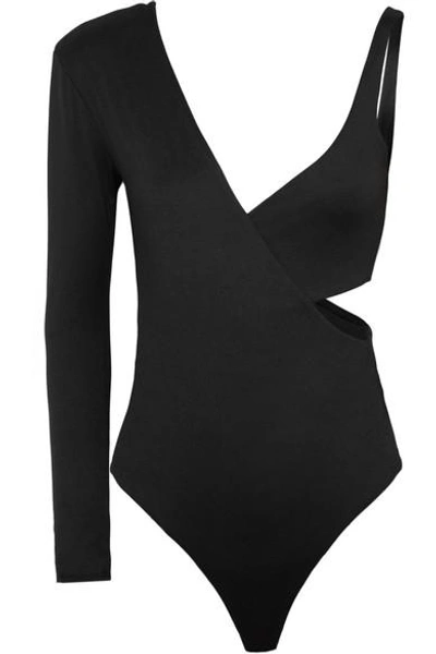 Shop Marika Vera Frances One-shoulder Cutout Jersey Thong Bodysuit In Black