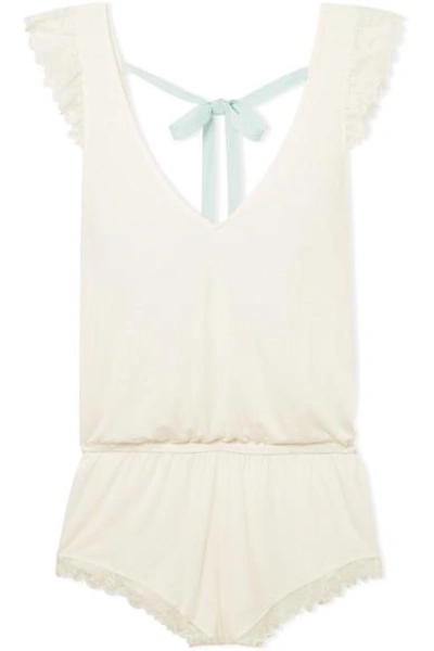 Shop Eberjey Rosario Lace-trimmed Stretch-modal Jersey Playsuit In Ivory