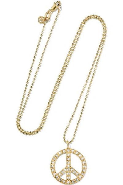 Shop Sydney Evan Peace Sign Large 14-karat Gold Diamond Necklace