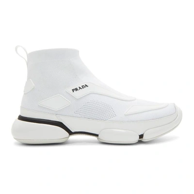 Prada Men's Cloudbust Knit Sport High-top Sneakers In Bianco | ModeSens