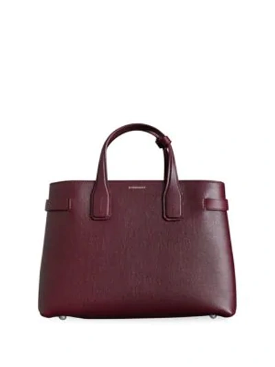 Shop Burberry Medium Bannerderby Leather Tote In Mahogany Red