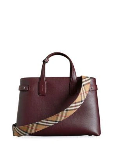 Shop Burberry Medium Bannerderby Leather Tote In Mahogany Red