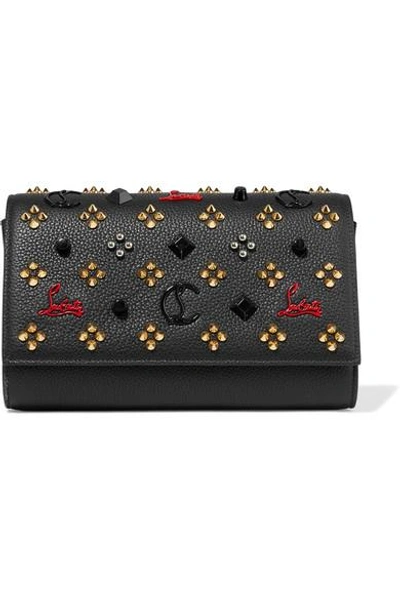 Shop Christian Louboutin Paloma Embellished Textured-leather Clutch In Black