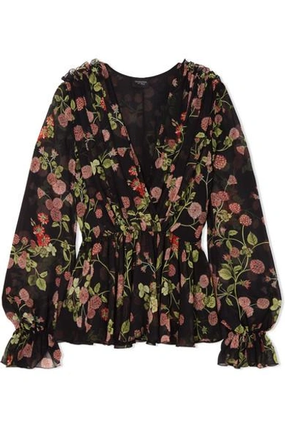 Shop Giambattista Valli Wrap-effect Floral-print Silk-georgette Blouse In Black