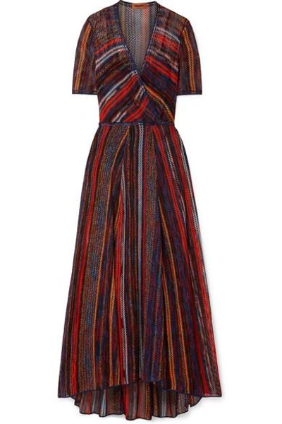 Shop Missoni Striped Metallic Crochet-knit Maxi Dress In Red