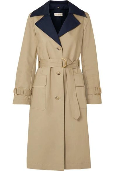 Shop Tory Burch Ashby Two-tone Cotton-canvas Trench Coat In Beige