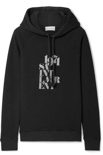 Shop Saint Laurent Printed Cotton-jersey Hoodie In Black