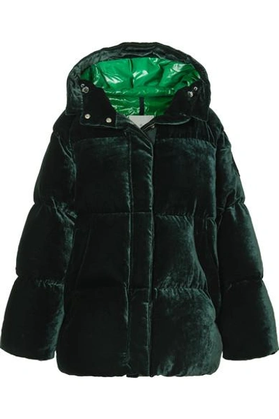 Shop Moncler Quilted Velvet Down Jacket In Dark Green