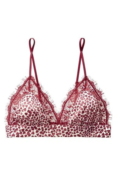 Shop Anine Bing Rumi Lace-trimmed Printed Satin Soft-cup Triangle Bra In Red
