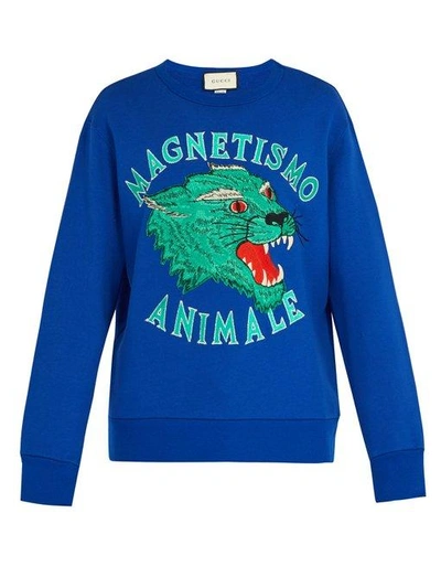 Gucci Magnetismo Animale Cotton-jersey Sweatshirt In Blue | ModeSens