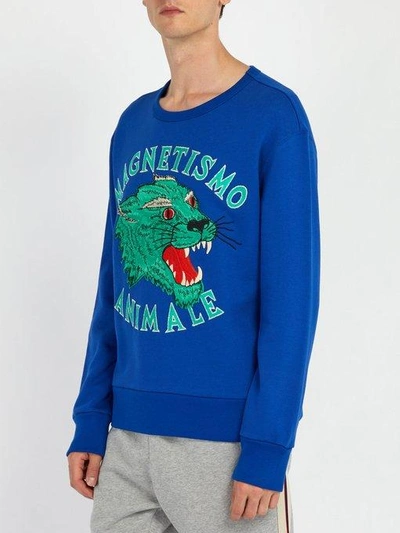Gucci Magnetismo Animale Cotton-jersey Sweatshirt In Blue | ModeSens