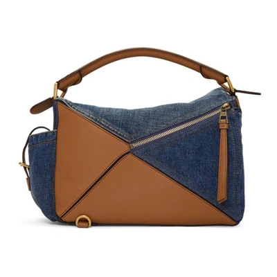 Shop Loewe Tan And Blue Medium Denim Puzzle Pockets Bag In 6386 Multi