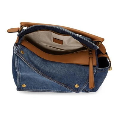 Shop Loewe Tan And Blue Medium Denim Puzzle Pockets Bag In 6386 Multi