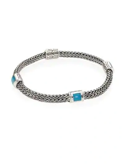 Shop John Hardy Classic Chain Sterling Silver & Gemstone Four-station Extra-small Bracelet In Silver Turquoise