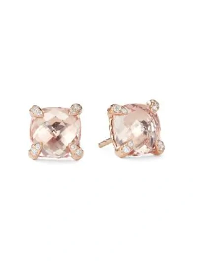 Shop David Yurman Women's Châtelaine Stud Earrings With Morganite & Diamonds In 18k Rose Gold/8mm In Roes Gold