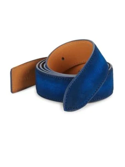 Shop Corthay Classic Suede Buckle Belt Strap In Cobalt