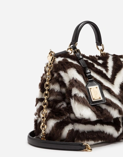 Shop Dolce & Gabbana Sicily Soft Bag In Zebra Faux Fur In Multicolor