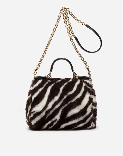Shop Dolce & Gabbana Sicily Soft Bag In Zebra Faux Fur In Multicolor
