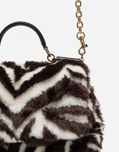 Shop Dolce & Gabbana Sicily Soft Bag In Zebra Faux Fur In Multicolor