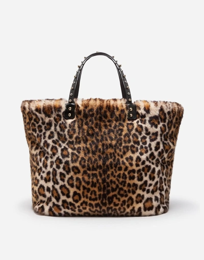 Shop Dolce & Gabbana Beatrice Shopping Bag In Leopard Faux Fur In Leopard Print