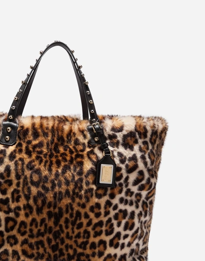 Shop Dolce & Gabbana Beatrice Shopping Bag In Leopard Faux Fur In Leopard Print