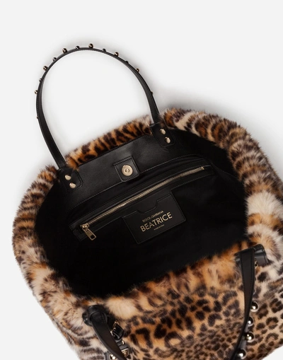 Shop Dolce & Gabbana Beatrice Shopping Bag In Leopard Faux Fur In Leopard Print