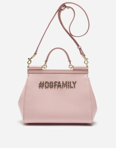 Shop Dolce & Gabbana Sicily Handbag In Dauphine Calfskin With Designers' Patches In Pink