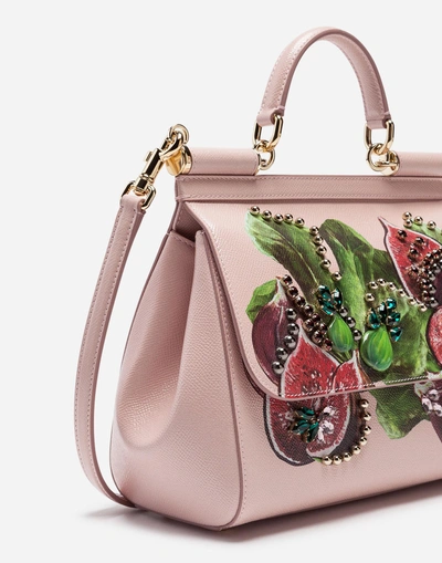 Shop Dolce & Gabbana Sicily Handbag In Printed Dauphine Calfskin In Pink