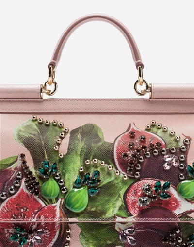 Shop Dolce & Gabbana Sicily Handbag In Printed Dauphine Calfskin In Pink