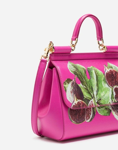 Shop Dolce & Gabbana Sicily Handbag In Printed Dauphine Calfskin In Fuchsia