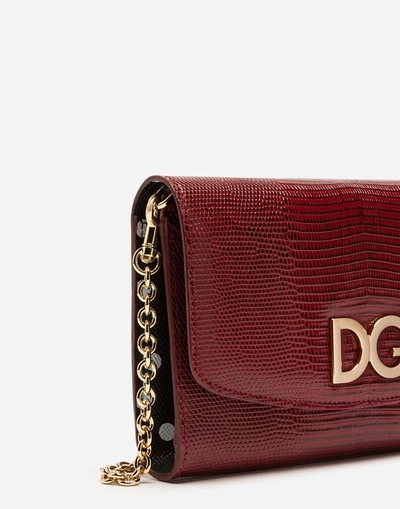 Shop Dolce & Gabbana Iguana Print Calfskin Wallet Bag In Bordeaux