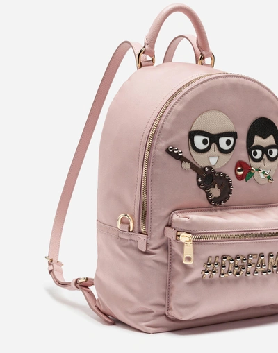 Shop Dolce & Gabbana Vulcano Backpack In Nylon With Designers' Patches In Pink