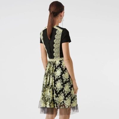 Shop Burberry Short-sleeve Embroidered Tulle Dress In Pale Camomile