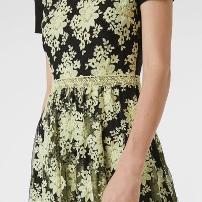Shop Burberry Short-sleeve Embroidered Tulle Dress In Pale Camomile