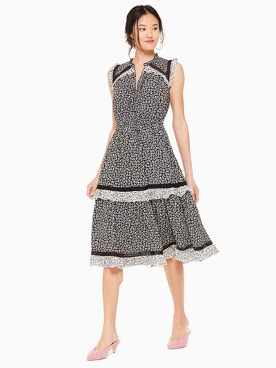 Shop Kate Spade Plains Rayon Dress In Black/french Cream