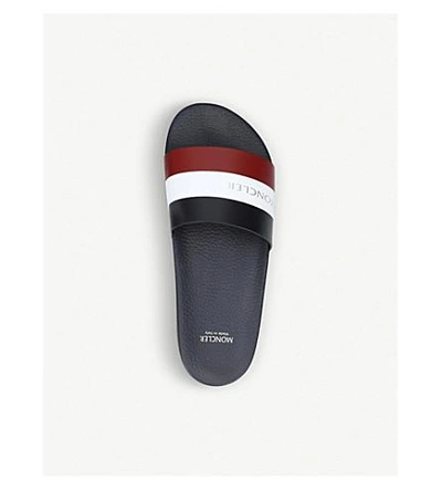 Shop Moncler Striped Leather Sliders In Navy